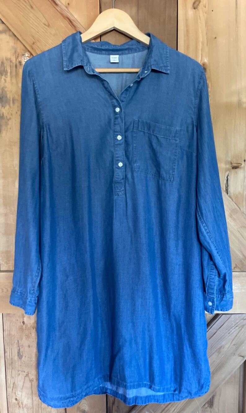 Old Navy Size L Shirt Dress Chambray Blue Denim Jean Country Western